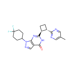 Cc1cnc([C@H]2CC[C@@H]2c2nc3c(cnn3C3CCC(F)(F)CC3)c(=O)[nH]2)nc1 ZINC000145048228