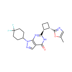 Cc1cnc([C@H]2CC[C@@H]2c2nc3c(cnn3C3CCC(F)(F)CC3)c(=O)[nH]2)o1 ZINC000145049618