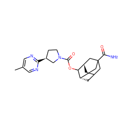 Cc1cnc([C@H]2CCN(C(=O)OC3[C@H]4CC5C[C@H]3CC(C(N)=O)(C5)C4)C2)nc1 ZINC001772635280