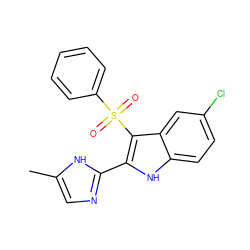 Cc1cnc(-c2[nH]c3ccc(Cl)cc3c2S(=O)(=O)c2ccccc2)[nH]1 ZINC000005892919