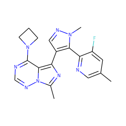 Cc1cnc(-c2c(-c3nc(C)n4ncnc(N5CCC5)c34)cnn2C)c(F)c1 ZINC000169697362