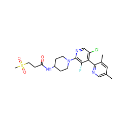 Cc1cnc(-c2c(Cl)cnc(N3CCC(NC(=O)CCS(C)(=O)=O)CC3)c2F)c(C)c1 ZINC000146824701