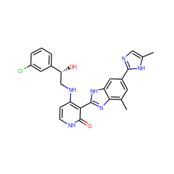 Cc1cnc(-c2cc(C)c3nc(-c4c(NC[C@@H](O)c5cccc(Cl)c5)cc[nH]c4=O)[nH]c3c2)[nH]1 ZINC000028703719