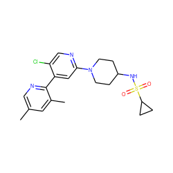 Cc1cnc(-c2cc(N3CCC(NS(=O)(=O)C4CC4)CC3)ncc2Cl)c(C)c1 ZINC000167631942