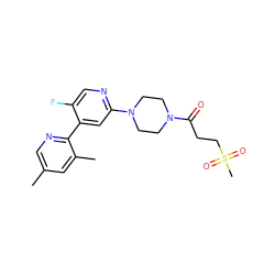 Cc1cnc(-c2cc(N3CCN(C(=O)CCS(C)(=O)=O)CC3)ncc2F)c(C)c1 ZINC000146845507