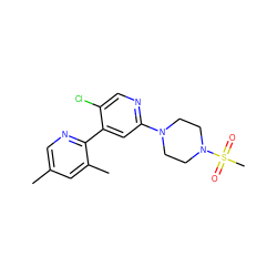 Cc1cnc(-c2cc(N3CCN(S(C)(=O)=O)CC3)ncc2Cl)c(C)c1 ZINC000142362155