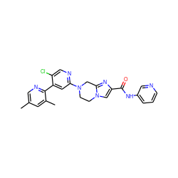 Cc1cnc(-c2cc(N3CCn4cc(C(=O)Nc5cccnc5)nc4C3)ncc2Cl)c(C)c1 ZINC000169342754