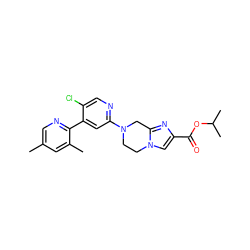 Cc1cnc(-c2cc(N3CCn4cc(C(=O)OC(C)C)nc4C3)ncc2Cl)c(C)c1 ZINC000169342755