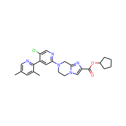 Cc1cnc(-c2cc(N3CCn4cc(C(=O)OC5CCCC5)nc4C3)ncc2Cl)c(C)c1 ZINC000169342759