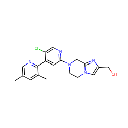 Cc1cnc(-c2cc(N3CCn4cc(CO)nc4C3)ncc2Cl)c(C)c1 ZINC000146360307