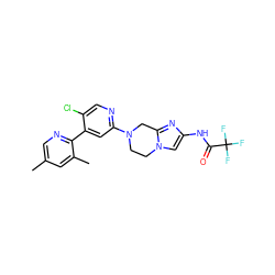 Cc1cnc(-c2cc(N3CCn4cc(NC(=O)C(F)(F)F)nc4C3)ncc2Cl)c(C)c1 ZINC000146318790