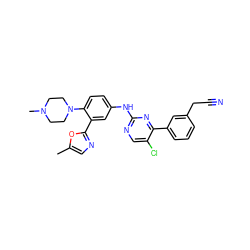 Cc1cnc(-c2cc(Nc3ncc(Cl)c(-c4cccc(CC#N)c4)n3)ccc2N2CCN(C)CC2)o1 ZINC000096272927