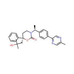 Cc1cnc(-c2ccc([C@H](C)N3CC[C@](CC(C)(C)O)(c4ccccc4)OC3=O)cc2)cn1 ZINC000114918370