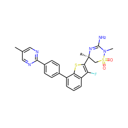 Cc1cnc(-c2ccc(-c3cccc4c(F)c([C@]5(C)CS(=O)(=O)N(C)C(N)=N5)sc34)cc2)nc1 ZINC000219640921