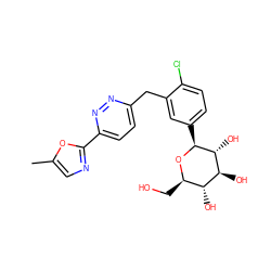 Cc1cnc(-c2ccc(Cc3cc([C@@H]4O[C@H](CO)[C@@H](O)[C@H](O)[C@H]4O)ccc3Cl)nn2)o1 ZINC000049036259