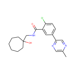 Cc1cnc(-c2ccc(Cl)c(C(=O)NCC3(O)CCCCCC3)c2)cn1 ZINC000049071897