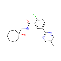 Cc1cnc(-c2ccc(Cl)c(C(=O)NCC3(O)CCCCCC3)c2)nc1 ZINC000049113194