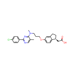 Cc1cnc(-c2ccc(Cl)cc2)nc1N(C)CCCOc1ccc2c(c1)CC[C@H]2CC(=O)O ZINC000028891521