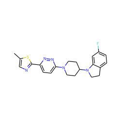 Cc1cnc(-c2ccc(N3CCC(N4CCc5ccc(F)cc54)CC3)nn2)s1 ZINC000103242959