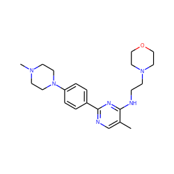 Cc1cnc(-c2ccc(N3CCN(C)CC3)cc2)nc1NCCN1CCOCC1 ZINC000299825003