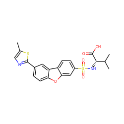 Cc1cnc(-c2ccc3oc4cc(S(=O)(=O)N[C@H](C(=O)O)C(C)C)ccc4c3c2)s1 ZINC000073222461