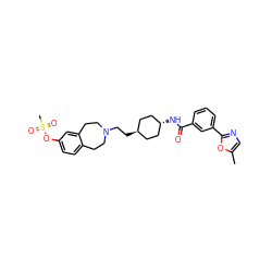 Cc1cnc(-c2cccc(C(=O)N[C@H]3CC[C@H](CCN4CCc5ccc(OS(C)(=O)=O)cc5CC4)CC3)c2)o1 ZINC000299846117