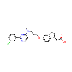 Cc1cnc(-c2cccc(Cl)c2)nc1N(C)CCCOc1ccc2c(c1)CC[C@H]2CC(=O)O ZINC000028891564