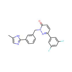 Cc1cnc(-c2cccc(Cn3nc(-c4cc(F)cc(F)c4)ccc3=O)c2)[nH]1 ZINC000141853355