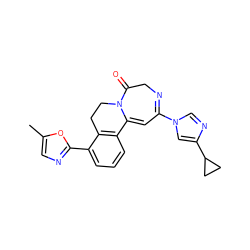 Cc1cnc(-c2cccc3c2CCN2C(=O)CN=C(n4cnc(C5CC5)c4)C=C32)o1 ZINC000149244301