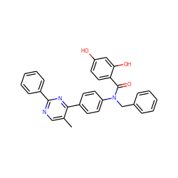 Cc1cnc(-c2ccccc2)nc1-c1ccc(N(Cc2ccccc2)C(=O)c2ccc(O)cc2O)cc1 ZINC000653763564