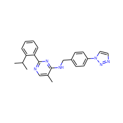 Cc1cnc(-c2ccccc2C(C)C)nc1NCc1ccc(-n2ccnn2)cc1 ZINC000098023188