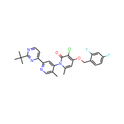 Cc1cnc(-c2ccnc(C(C)(C)C)n2)cc1-n1c(C)cc(OCc2ccc(F)cc2F)c(Cl)c1=O ZINC000168667828