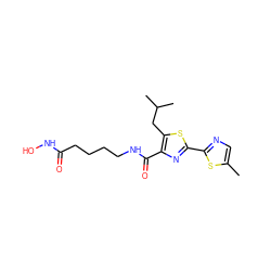 Cc1cnc(-c2nc(C(=O)NCCCCC(=O)NO)c(CC(C)C)s2)s1 ZINC000147357523