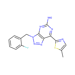 Cc1cnc(-c2nc(N)nc3c2nnn3Cc2ccccc2F)s1 ZINC000034021159