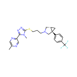 Cc1cnc(-c2nnc(SCCCN3C[C@@H]4C[C@]4(c4ccc(C(F)(F)F)cc4)C3)n2C)cn1 ZINC000049021078