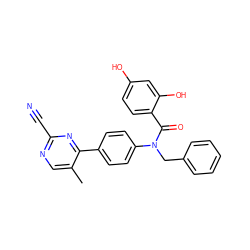 Cc1cnc(C#N)nc1-c1ccc(N(Cc2ccccc2)C(=O)c2ccc(O)cc2O)cc1 ZINC000653667717