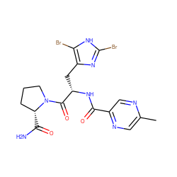 Cc1cnc(C(=O)N[C@@H](Cc2nc(Br)[nH]c2Br)C(=O)N2CCC[C@H]2C(N)=O)cn1 ZINC000473107011