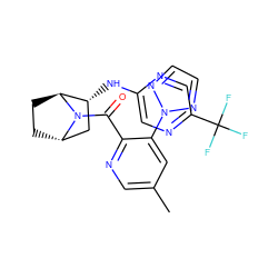 Cc1cnc(C(=O)N2[C@H]3CC[C@H]2[C@H](Nc2cnc(C(F)(F)F)cn2)C3)c(-n2nccn2)c1 ZINC000221037627