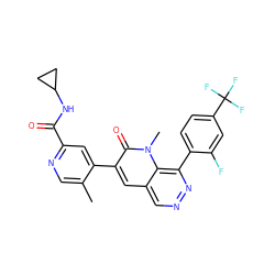 Cc1cnc(C(=O)NC2CC2)cc1-c1cc2cnnc(-c3ccc(C(F)(F)F)cc3F)c2n(C)c1=O ZINC000064416863