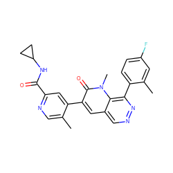 Cc1cnc(C(=O)NC2CC2)cc1-c1cc2cnnc(-c3ccc(F)cc3C)c2n(C)c1=O ZINC000064416823