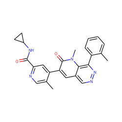 Cc1cnc(C(=O)NC2CC2)cc1-c1cc2cnnc(-c3ccccc3C)c2n(C)c1=O ZINC000064274705