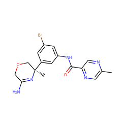 Cc1cnc(C(=O)Nc2cc(Br)cc([C@]3(C)COCC(N)=N3)c2)cn1 ZINC000113656406