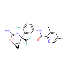 Cc1cnc(C(=O)Nc2ccc(F)c([C@@]3(C(F)F)N=C(N)O[C@@H]4C[C@@H]43)c2)c(C)c1 ZINC000226096321