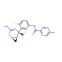 Cc1cnc(C(=O)Nc2ccc(F)c([C@@]3(C(F)F)N=C(N)O[C@@H]4C[C@@H]43)c2)cn1 ZINC000226076534