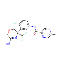 Cc1cnc(C(=O)Nc2ccc(F)c([C@]3(C(F)F)COCC(N)=N3)c2)cn1 ZINC000113658782