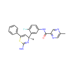 Cc1cnc(C(=O)Nc2ccc(F)c([C@]3(C)C=C(c4ccccc4)SC(N)=N3)c2)cn1 ZINC000207829629