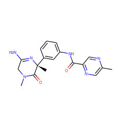 Cc1cnc(C(=O)Nc2cccc([C@@]3(C)N=C(N)CN(C)C3=O)c2)cn1 ZINC000073168776