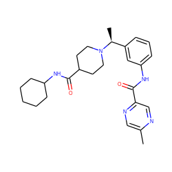 Cc1cnc(C(=O)Nc2cccc([C@H](C)N3CCC(C(=O)NC4CCCCC4)CC3)c2)cn1 ZINC001772600757