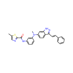 Cc1cnc(C(=O)Nc2cccc(N(C)c3ccc4c(/C=C/c5ccccc5)n[nH]c4c3)c2)s1 ZINC000197987822