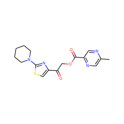 Cc1cnc(C(=O)OCC(=O)c2csc(N3CCCCC3)n2)cn1 ZINC000003421707